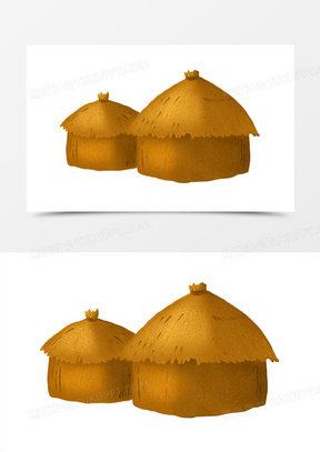 手绘稻草草堆粮仓免抠元素