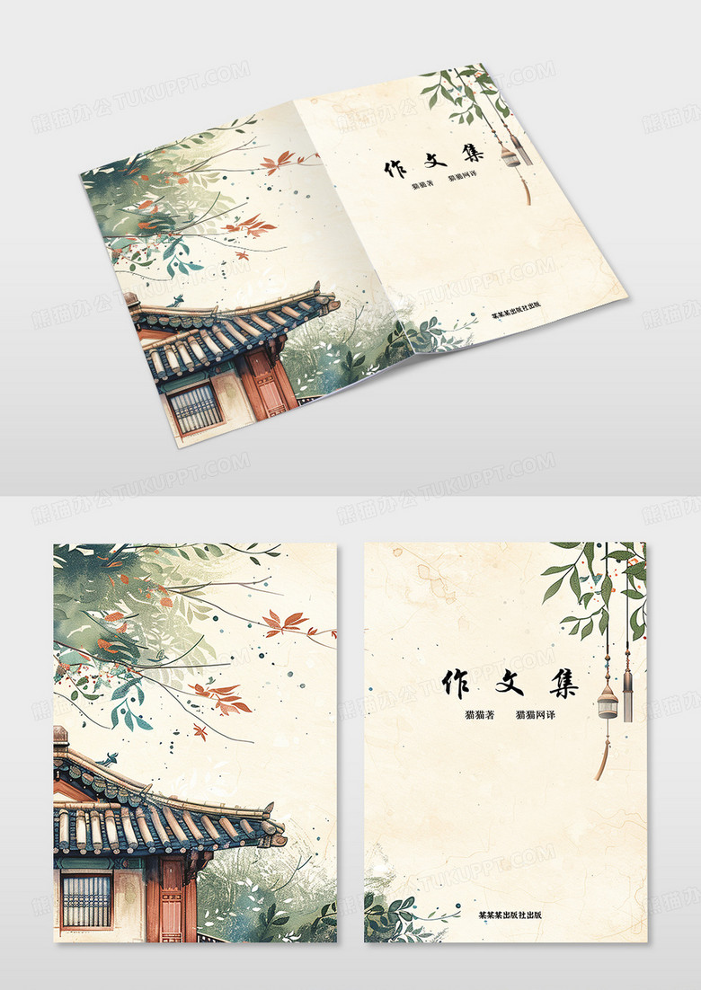 中式中国风彩色毛笔画作文集作文集封面