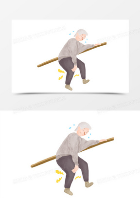 手绘卡通老年人爬楼梯膝关节疼痛 元素