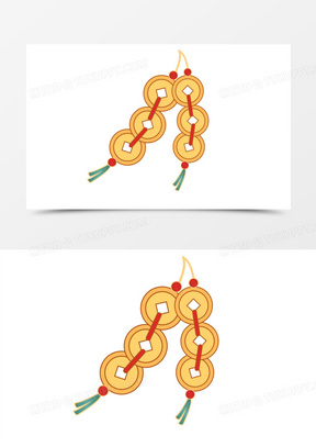 40手绘卡通铜钱串素材30手绘铜钱串免抠素材51手绘卡通一串金色铜钱