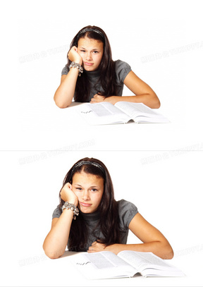 女生单手托下巴图片