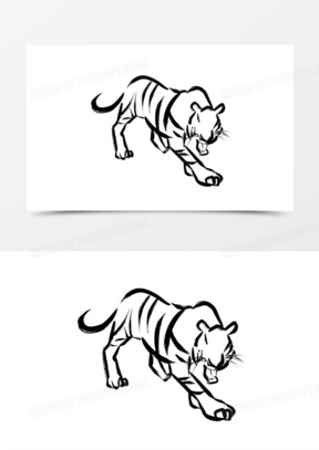 手绘水墨风线条写意老虎元素