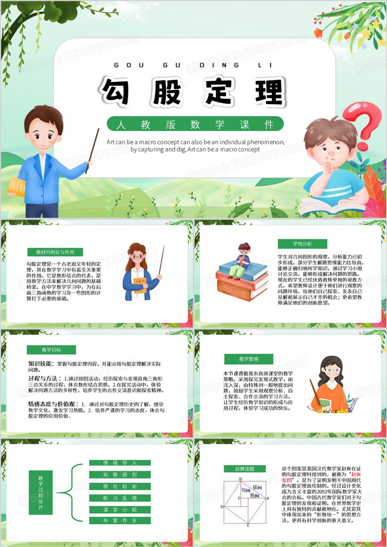 绿色卡通风勾股定理PPT模板