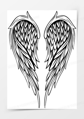 矢量手绘天使翅膀羽毛