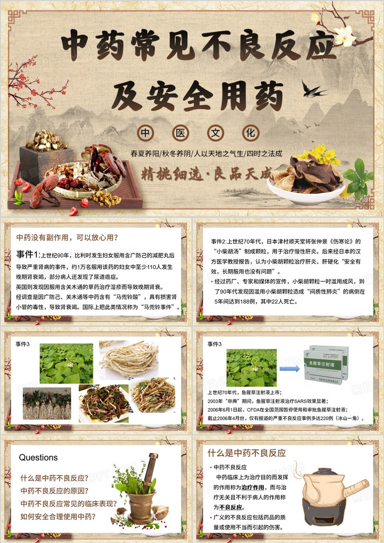 棕色中药常见不良反应及安全用药PPT模板
