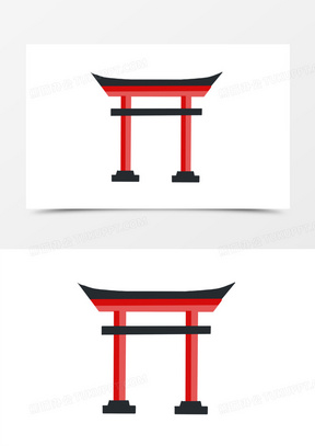 手绘日本鸟居旅游景点素材