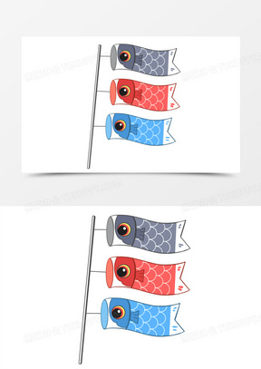 手绘卡通鱼旗元素