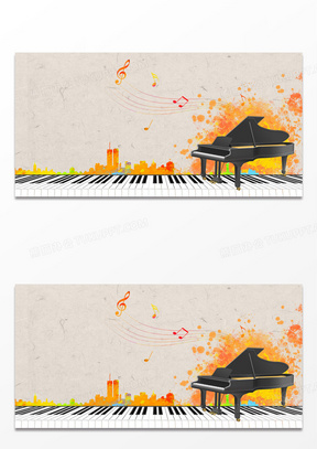 钢琴演奏表演水彩城市音乐会背景