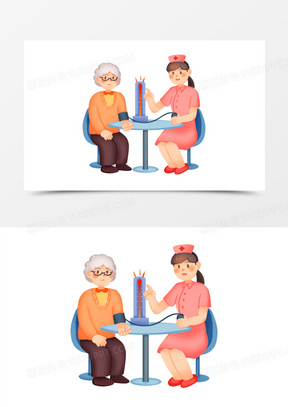 手绘卡通护士叮嘱老年人高血压病免抠素材