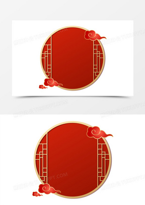 手绘国风红色窗户边框素材