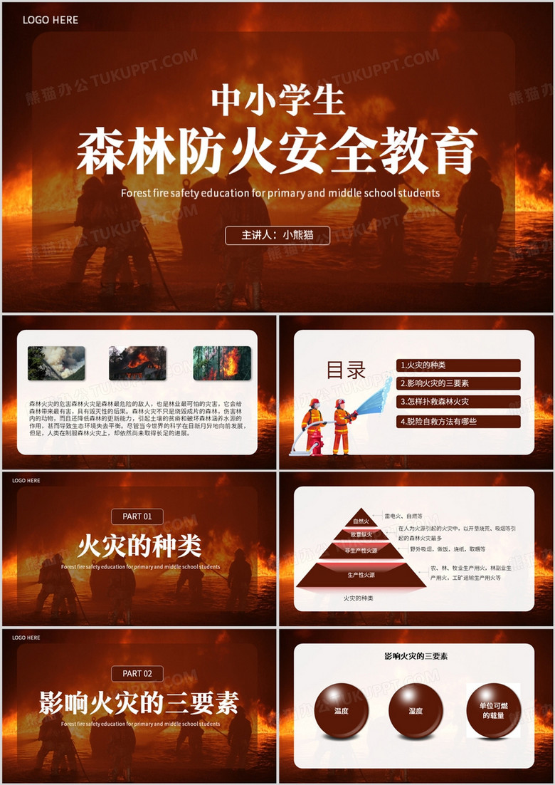 红色简约风学生森林防火安全教育PPT模板