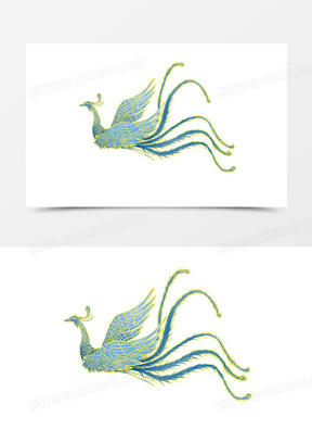 手绘金边国潮风山海经神兽青鸟元素