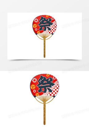 手绘插画风日式夏日祭扇元素