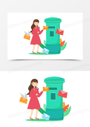 30手绘卡通男生邮政寄信素材252手绘插画风小男孩寄信投信元素30卡通