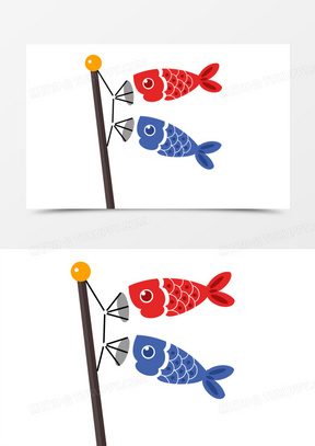 手绘日式鲤鱼旗元素