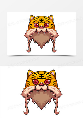 手绘国潮插画风卡通虎头套素材