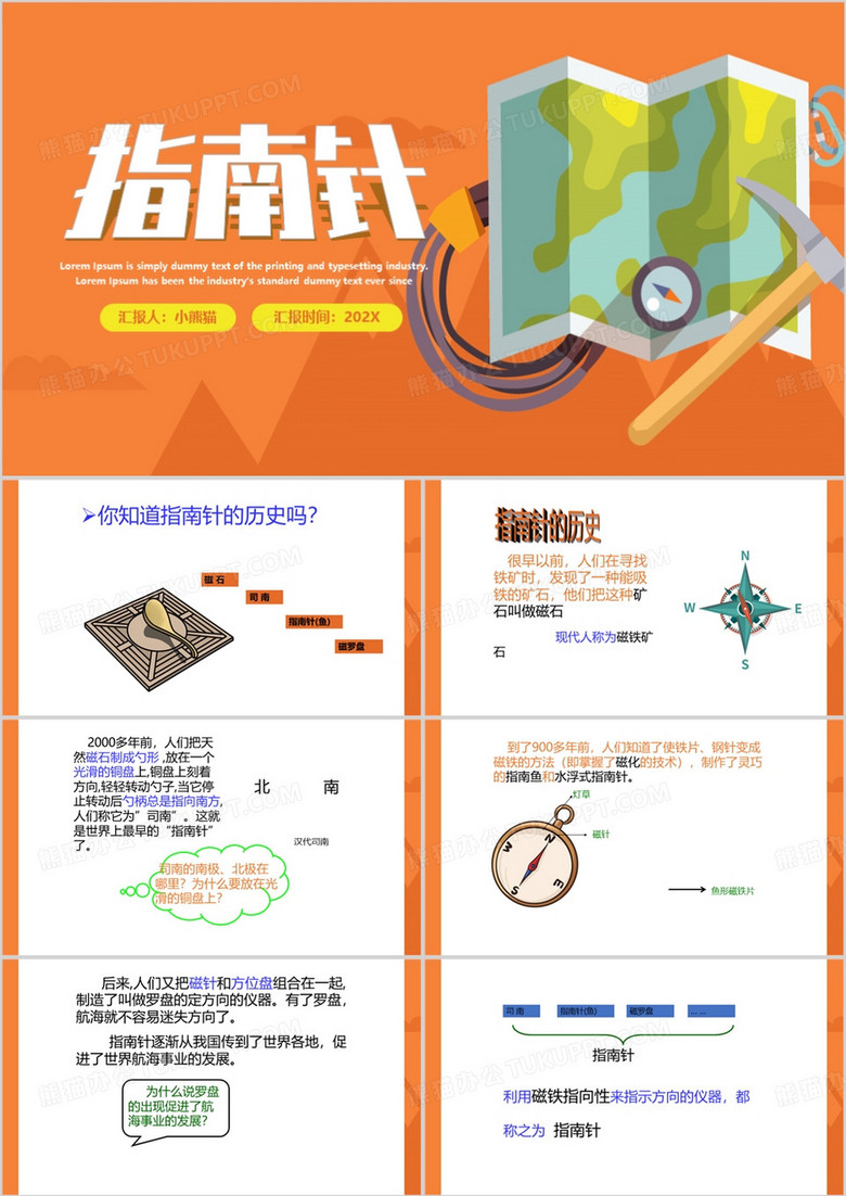 橙色简约风指南针PPT模板