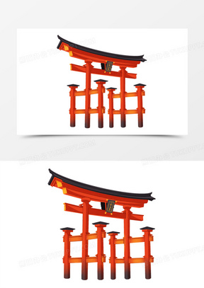 手绘插画风日本鸟居建筑物元素