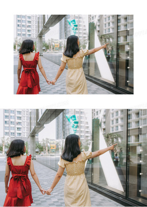 两个闺蜜逛街背影图片