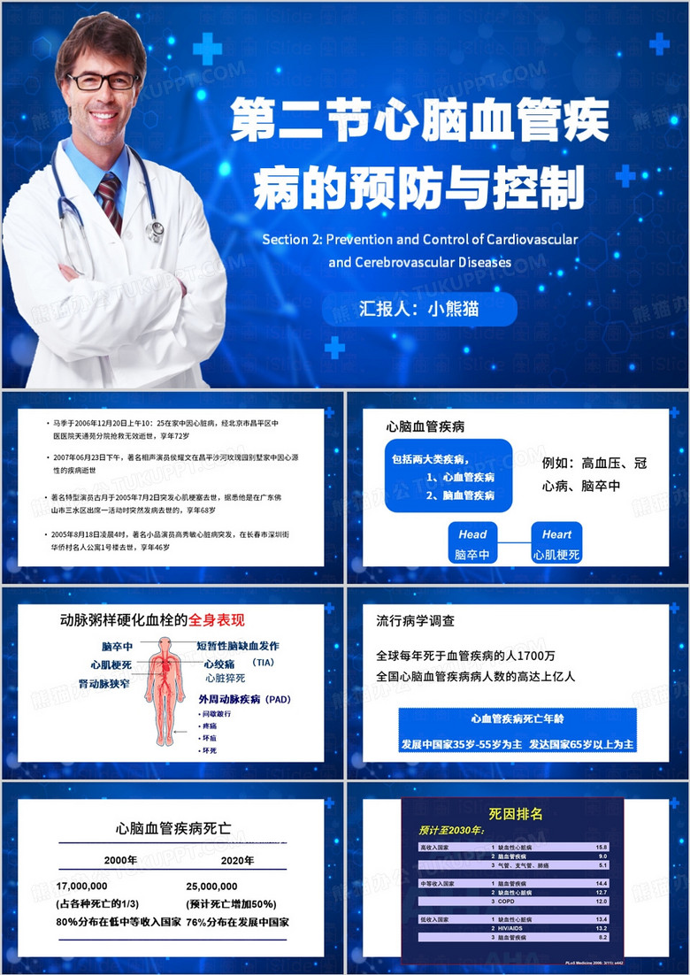 蓝色商务风心脑血管疾病PPT模板