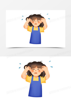 手绘卡通女生抓狂挠头免抠素材