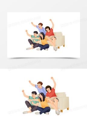 手绘插画风看比赛的观众免抠元素