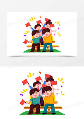 手绘卡通观众席欢呼加油插画元素