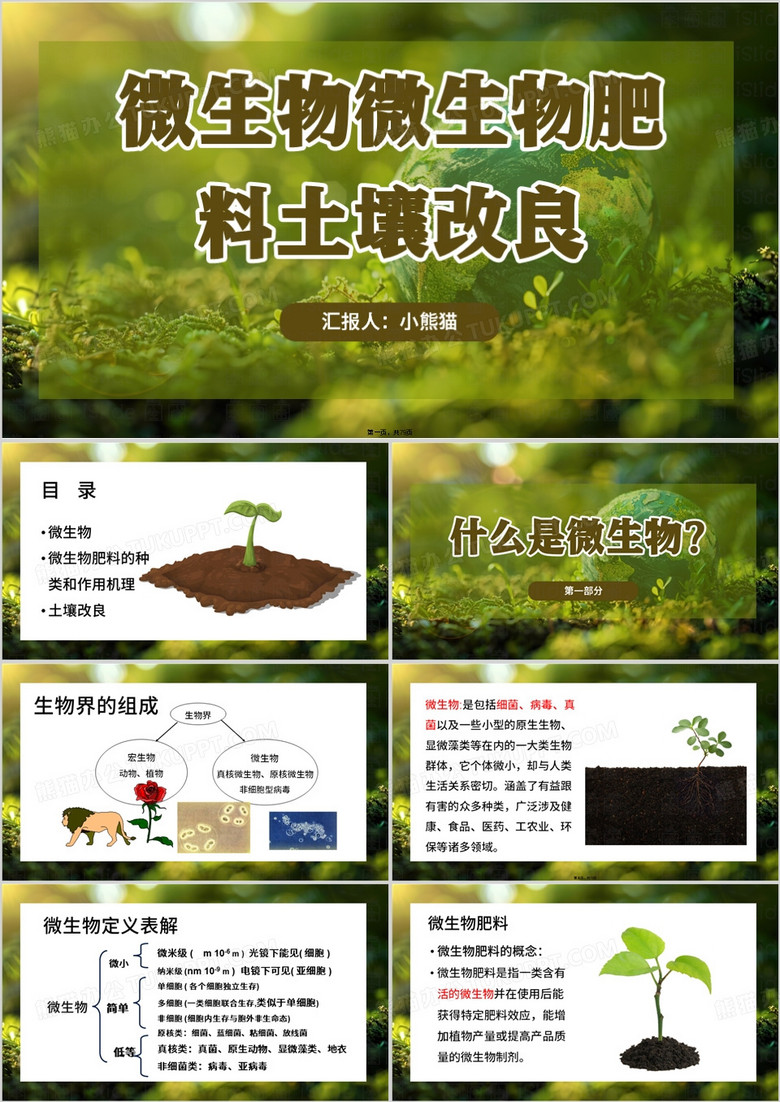 绿色简约风微生物肥料土壤改良PPT模板