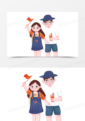 手绘男孩女孩图片素材