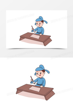 手绘卡通古代小书生写字素材