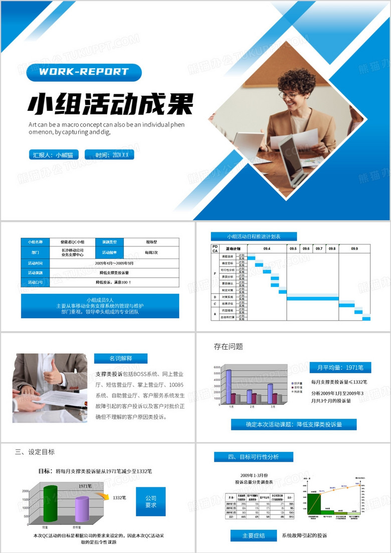 蓝色简约风QC小组活动成果PPT模板