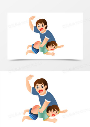手绘插画爸爸打孩子屁股元素