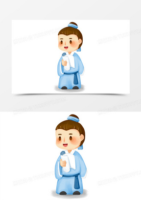 手绘q版古代书生拿着书免抠元素