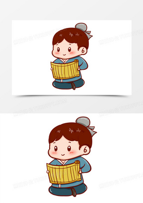 小书童元素53手绘可爱卡通q版背着书箱的小小书生元素524古代241卡通