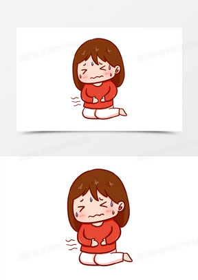 卡通手绘创意女孩肚子痛元素