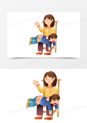 手绘插画风大人打孩子屁股免抠元素