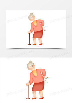 手绘卡通老奶奶腰痛免抠素材