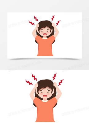 卡通手绘女孩头疼免抠元素