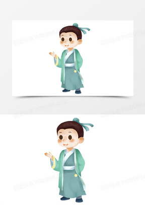 卡通可爱古代书生站立免抠元素