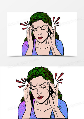 卡通手绘头疼女士免抠元素