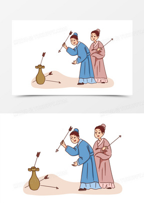 手绘卡通古人投壶游戏免素材