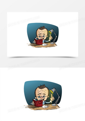 矢量h5素材台灯下看书