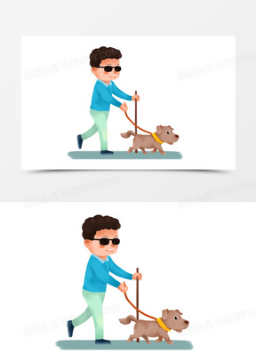 211手绘卡通导盲犬工作素材240关爱呵护残疾人和导盲犬渐变剪影元素
