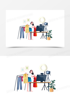 手绘卡通直播带货买衣服免抠元素