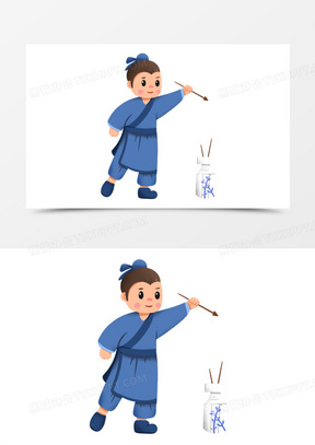 手绘古代玩投壶的男孩免抠素材