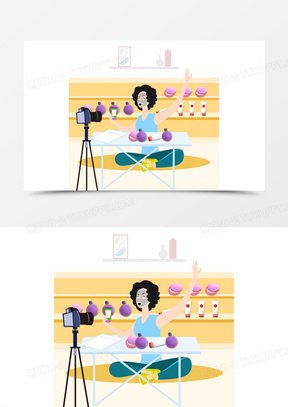 手绘卡通美妆直播带货素材