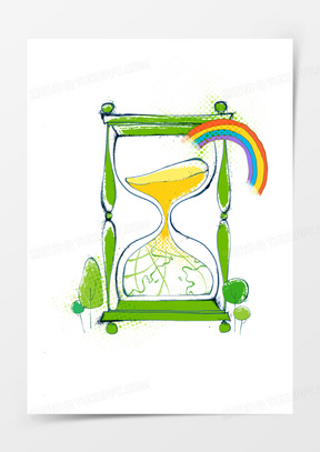 卡通沙漏和彩虹