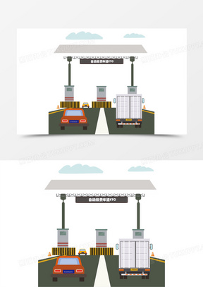 手绘卡通矢量收费站素材