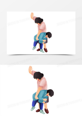 手绘插画风打孩子屁股元素