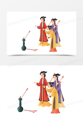 手绘插画风古代女子投壶免元素